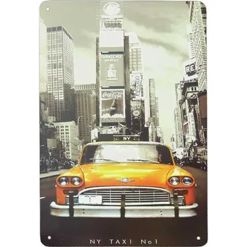 Plechová cedule plechová retro tabule NY TAXI No1 (ulice New Yorku s taxíkem 15x30 cm)