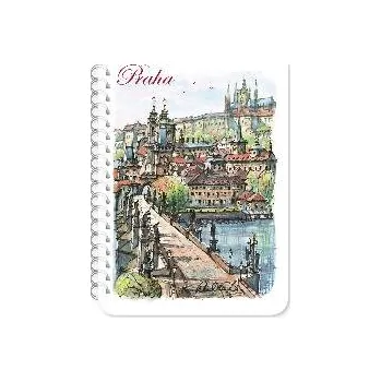 Blok Luxusní dárkový blok s tužkou - Praha - akvarel - Karlův most a Hrad - Karel Stolař