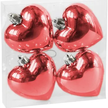 Vánoční dekorace Baňky srdce pvc 4ks/7cm červená
