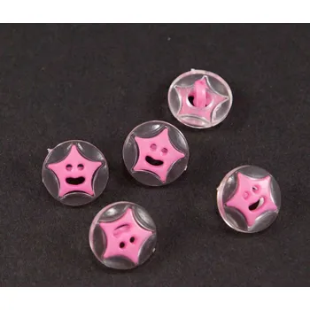 Knoflík Dětský knoflík - růžová hvězdička na průhledném podkladu - průměr 1,5 cm