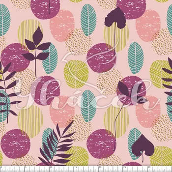 Zakázkový tisk, softshell, kočárkovina... Lístky a puntíky na růžové Látky k tisku: Fleece