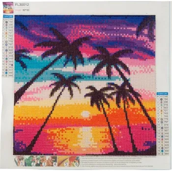 Diamantové malování Diamantové malování - 3D Palmy a západ slunce 30x30
