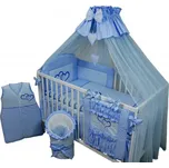 PR Souprava do postýlky 14 dílů - luxusní vyšívaná sada dvě srdíčka - modrá BAVLNĚNÁ PLENA ZDARMA