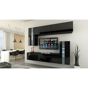 Obývací stěna Ral Obývací stěna CHICAGO 3, 203 cm - Černý lesk
