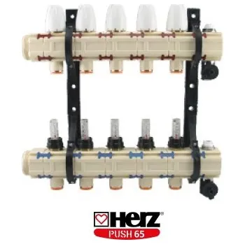 rozdělovač topení Herz PUSH rozdělovač/sběrač 2010/16 , 2-cestný s průtokoměrem a ventily, QF232732