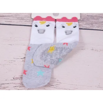 Ponožky capáčky YO ABS SKA-0065G šedé s hvězdičkami a zvířátkem s kvalitním silikonovým protiskluzem velikosti ponožek: 15-17 (EUR vel. 23-26)