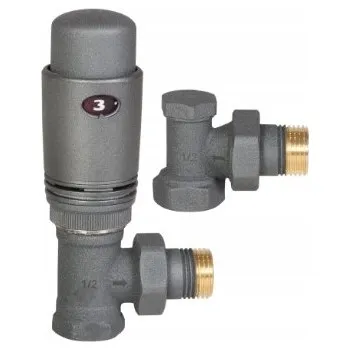 Ventil Invena, úhlový termostatický regulační ventil 1/2coll a uzavírací ventil, grafitová, INV-CD-80-K15-S