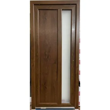 Vchodové dveře SOFT vchodové plastové dveře FLORIDA 2, ořech/bílá 88x200 cm (jednokřídlé plastové dveře 88x200 cm, vč. rámu)