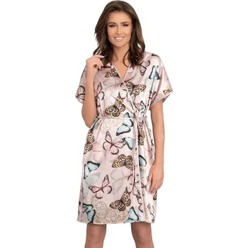 Dámské noční prádlo Italian Fashion Saténový župan Farfalla béžový s motýly Velikost: S