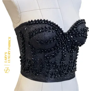 Třpytivý korzetový top, černý Velikost: L