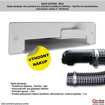 Nepřilnavý povrch. Určeno pro centrální vysavače a centrální vysávání.