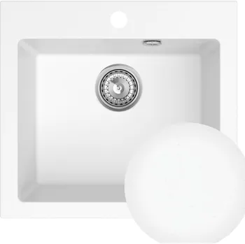 Granitový dřez Sink Quality Ferrum 50, kuchyňský granitový dřez 490x450x195 mm + sifon, bílá, SKQ-FER.W.1K50.X