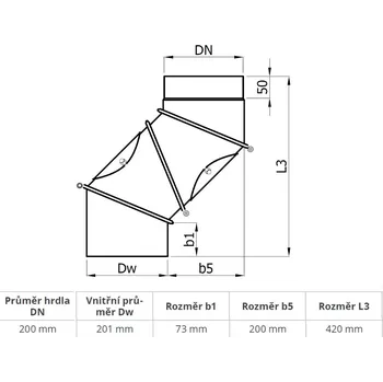 Kouřovod Koleno regulovatelné 4 segmentové s čist. otvory ( 200 mm)