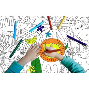 Samolepící dekorace GEKKOFIX 14156 Samolepicí fólie GEKKOFIX, tabulové omalovánky 67,5 cm x 1,5 m | Bílá s předtiskem džungle