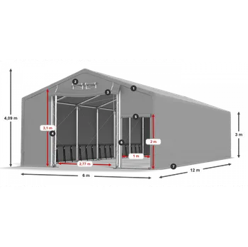 Zahradní stan Skladový stan celoroční 6x12x3m nehořlavá plachta PVC 600g/m2 konstrukce ZIMA PLUS