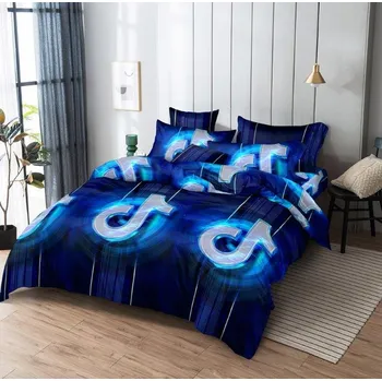 Povlečení Textilomanie Tik Tok Neon tmavě modré 140 x 200, 70 x 80 cm zipový uzávěr