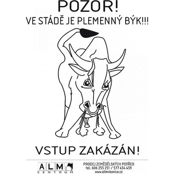 Plastová cedulka ALM - POZOR BÝK lesklá na výšku
