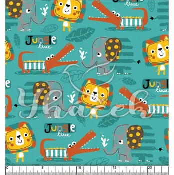 Zakázkový tisk, softshell, kočárkovina... Geometrická jungle na tyrkysové Látky k tisku: Softshell letní