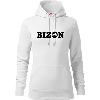 Dámská mikina Bizon nápis - Mikina dámská Cape s kapucí - XS ( Bílá )