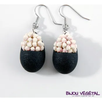 Náramek Živé šperky - Náušnice Slza černé s trvalými bílými květy