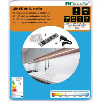 LED páska FK technics Sada LED pásku 1m s bezdyk. stmívačem do AL profilu, 800Lm/m, 9W/m, bílá 4000K