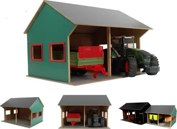 Dřevěná hračka Kids Globe Farming Dřevěná garáž pro 2 traktory
