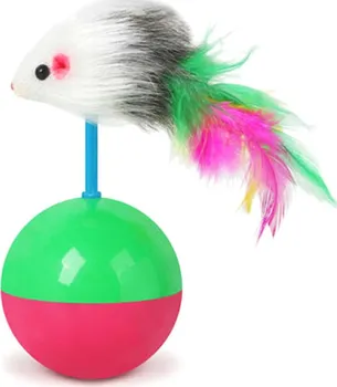 Hračka pro kočku APT ZW9 myš s peřím zelená/růžová