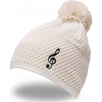 Čepice Zateplená čepice s bambulí a houslovým klíčem - bílá
