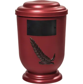 Smuteční dekorace Pohřební Plastová urna na popel, oválné oblé víčko, červená, štítek č. 51, 100 x 50, hnědá snítka