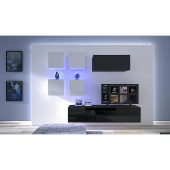 Obývací stěna Ral Obývací stěna SPRINGFIELD 4, 220 cm - Černo/bílý lesk