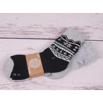 Dámské ponožky CNB BERLIN Termo ponožky SADA 2 PÁRŮ DE 37800 teplé s vlnou černošedé s norským vzorem + šedé s vločkami velikosti ponožek: 26-28 (EUR vel. 39-42)