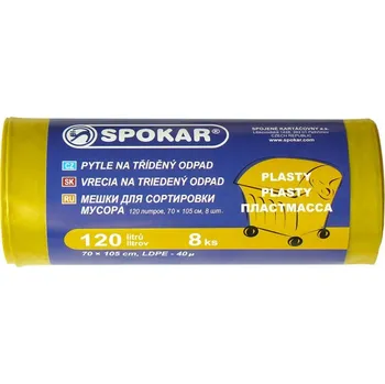 Drogerie Spokar - Pytle na tříděný odpad 120L - 8 ks, žluté - na plasty, 8300246200
