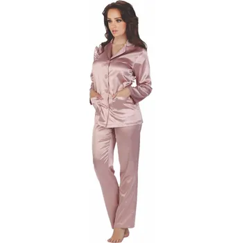 De Lafense Classic dámské saténové pyžamo dlouhé růžové M Dámské pyžamo De Lafense Classic dámské saténové pyžamo dlouhé růžové M