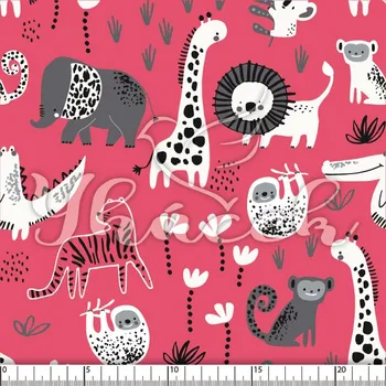 Zakázkový tisk, softshell, kočárkovina... Malované safari na fuchsiové Látky k tisku: Microfirba