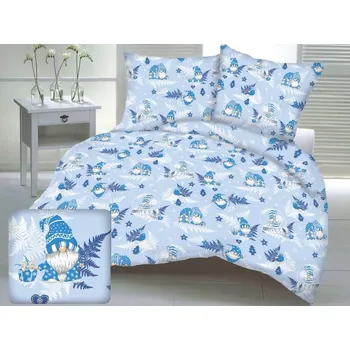 Mirtex Plátno DOMESTINO 120/ 22296-5 Vánoční skřítek modrý na světle modré šíře 160cm