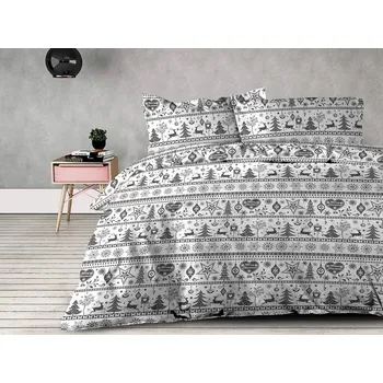 Povlečení XPOSE Vánoce 4 flanelové povlečení bílé/šedé 140 x 200, 70 x 90 cm nitěné knoflíky