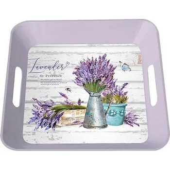 Plechový tác hranatý Levandule barevná 285x285x40mm 478 gram