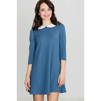 Dámské šaty Šaty s bílým límečkem K218 LENITIF Barva: Modrá, Velikost: XL