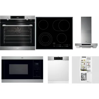 Set domácích spotřebičů AEG Mastery SteamBake BCK455350M + AEG Mastery DirectTouch HK654070FB + AEG Mastery DBB5660HM + AEG Mastery MSB2547D-M + AEG FEE72706PM + AEG Mastery FlexiShelf SCE818D3LC