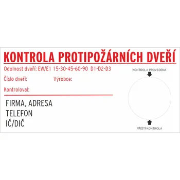 Speciální papír Štítek KONTROLA PROTIPOŽÁRNÍCH DVEŘÍ samolepící vinylová fólie 105x50 mm