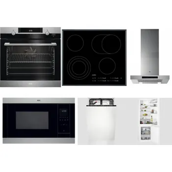 Set domácích spotřebičů AEG Mastery SteamBake BCK455350M + AEG Mastery DirectTouch HK654070FB + AEG Mastery DBB5660HM + AEG Mastery MSB2547D-M + AEG Mastery GlassCare FSE73407P + AEG Mastery NoFrost SCB618F6TS