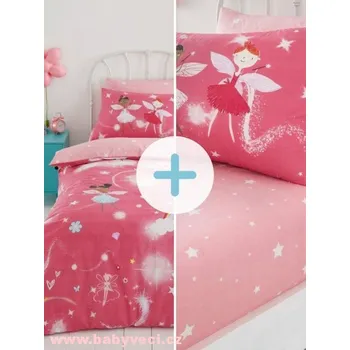 Povlečení Sada dětského povlečení a prostěradla s vílou > varianta víla růžová