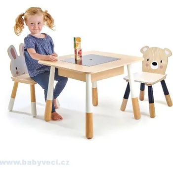 Dětský stůl Dřevěný dětský stůl s úložným prostorem a dvě židle Forest Tender Leaf > varianta stůl+židle