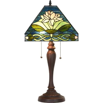 Lampička Modrá stolní lampa Tiffany s leknínem Waterlily - 31*31*61 cm E27/max 2*60W