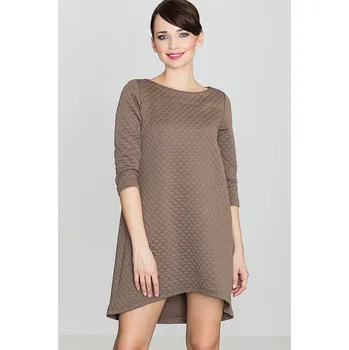 Dámské šaty Prošívané asymetrické šaty K134 LENITIF Barva: Béžová, Velikost: L