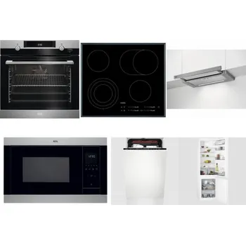 Set domácích spotřebičů AEG Mastery SteamBake BCK455350M + AEG Mastery DirectTouch HK654070FB + AEG DPE5660M + AEG Mastery MSB2547D-M + AEG Mastery MaxiFlex FSE73507P + AEG Mastery NoFrost SCB618F6TS