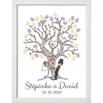 Svatební dekorace Svatební strom kreslený pár - 30x40 cm