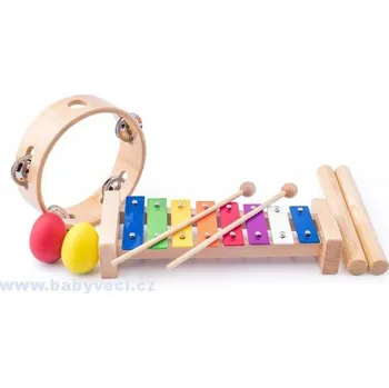 Muzikální set xylofon, tamburína, dřívka, 2 maracas vajíčka