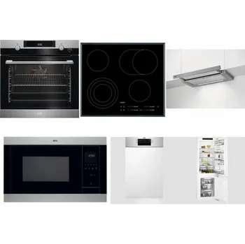Set domácích spotřebičů AEG Mastery SteamBake BCK455350M + AEG Mastery DirectTouch HK654070FB + AEG DPE5660M + AEG Mastery MSB2547D-M + AEG Mastery MaxiFlex FEE73517PM + AEG Mastery FlexiShelf SCE818D3LC