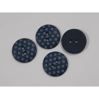 Knoflík Knoflík dvoudírkový plastový 18 mm modrý s bílými kytičkami
